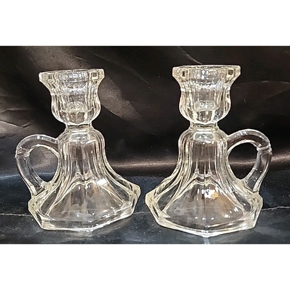 Pair Of Vntg Glass Candle Holders 4 3/4" Tall